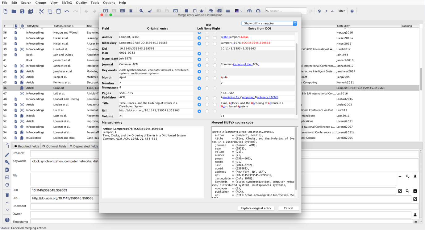 Quadro 1-Conteúdo de um arquivo BibTeX utilizado pelo JabRef para