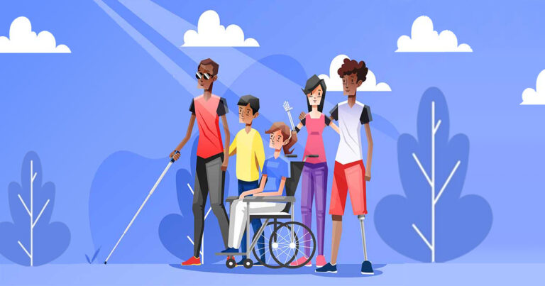 Banner da matéria sobre acessibilidade digital e tecnologias autônomas, com pessoas e suas respectivas deficiências.