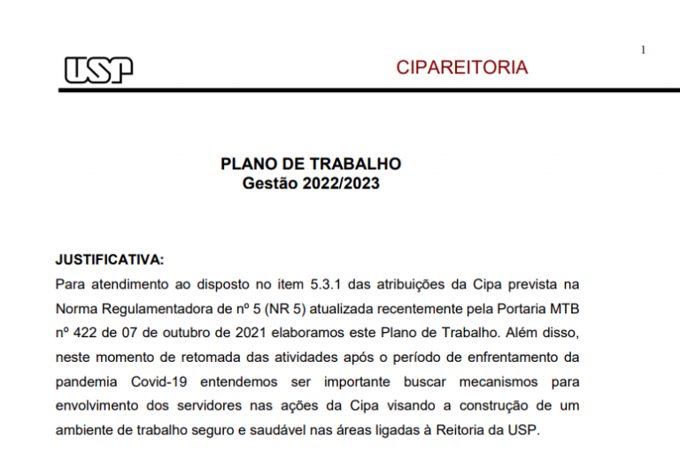 Leia mais sobre o artigo Plano de Trabalho CIPA Reitoria 2022-2023