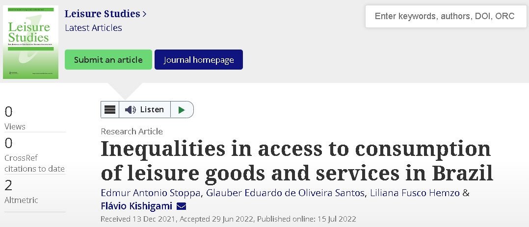 Stoppa et al. (2022) Inequalities in access to consumption of leisure goods and services in Brazil