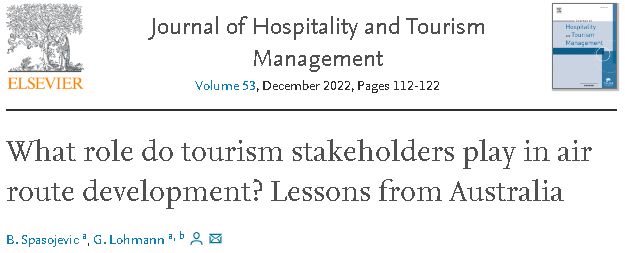 Spasojevic, B., & Lohmann, G. (2022). What role do tourism stakeholders play in air route development