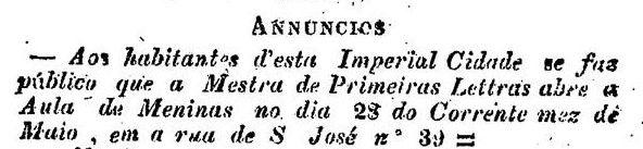 3-Anúncio_abertura_aula_Benedicta_1828_Rua_S.José O Farol Paulistano, 24-05-1828, p. 470.JPG