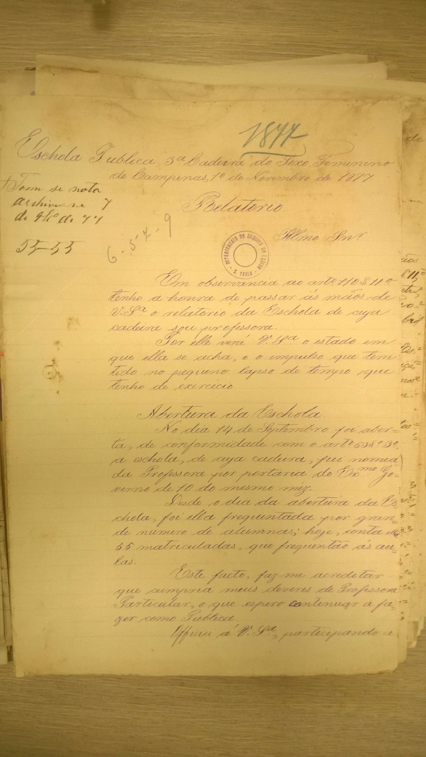 Relatório de Deolinda de Paula Machado Fagundes - Junho/1887. APESP, Império, Série Instrução Pública, Campinas, Ordem 4920.