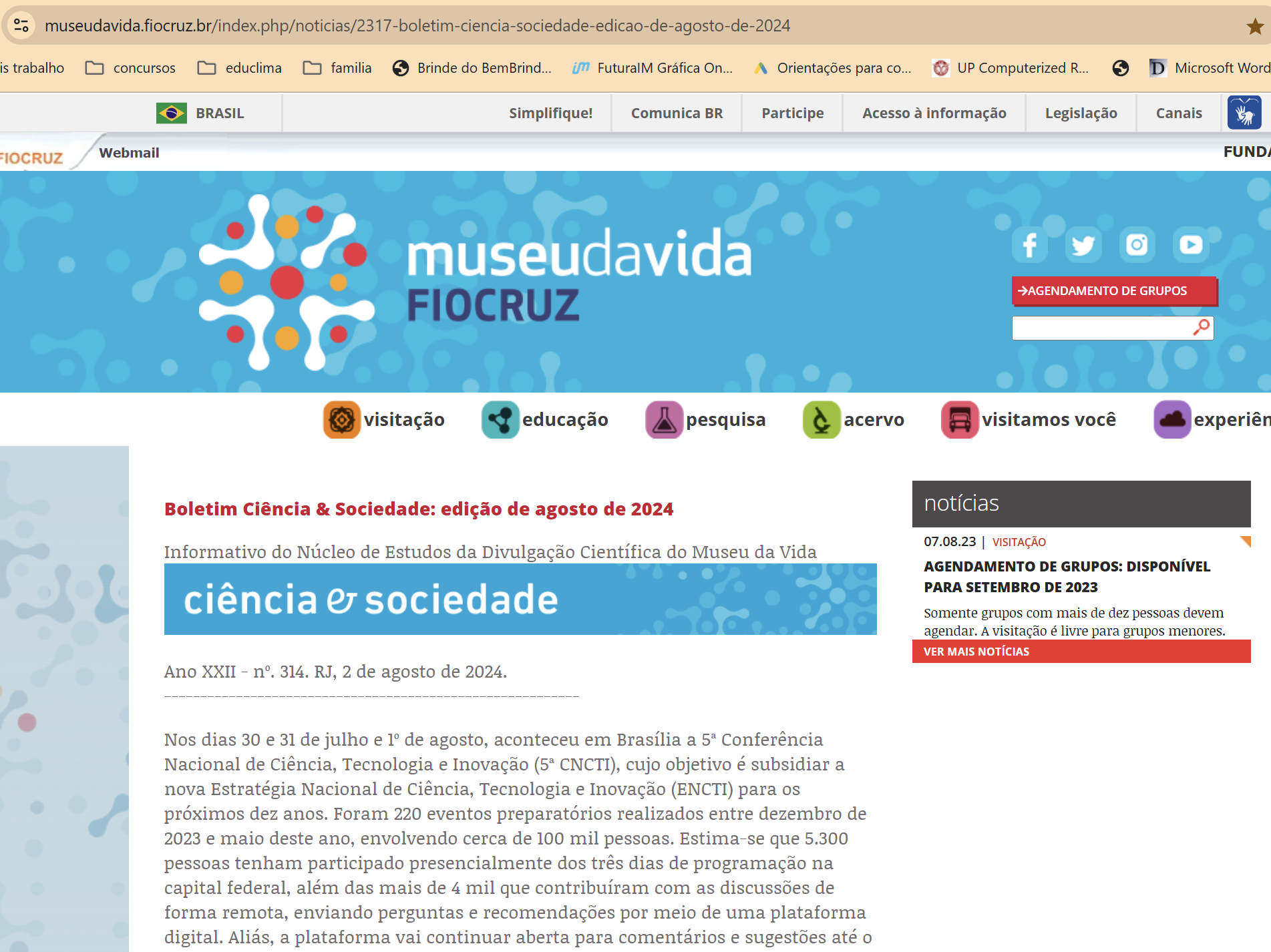 Fiocruz destaca Detetive Climático no Site museu da Vida