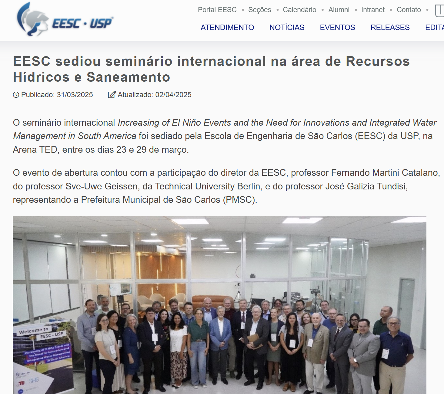 Pesquisadora Ana Beatriz Nestlehner participa de evento internacional sobre gestão de recursos hídricos na USP São Carlos
